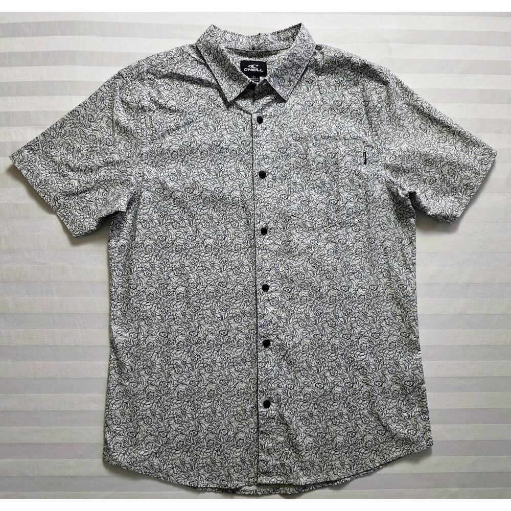 O'Neill Button Up Shirt Mens Small Floral Print Black White Modern Fit Original